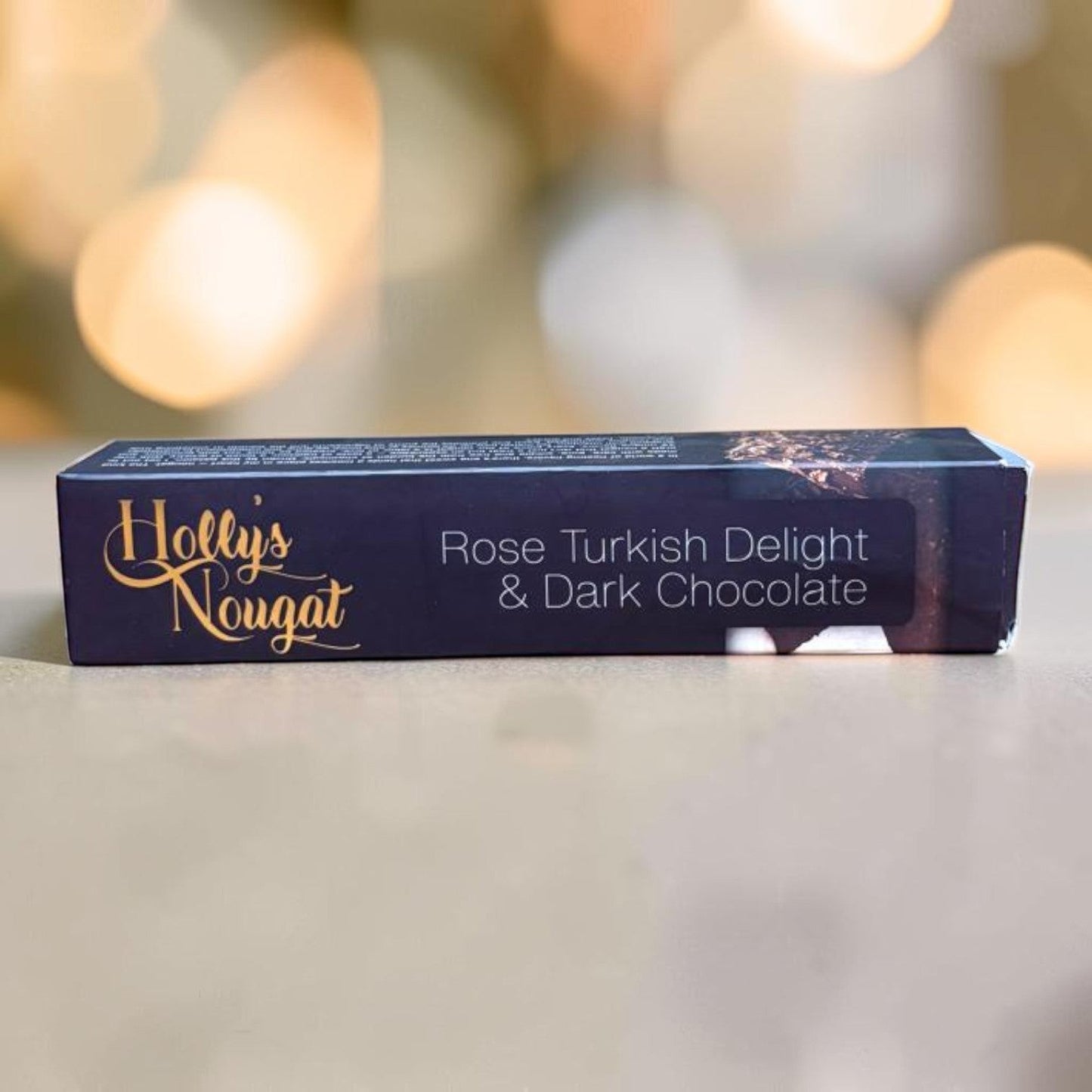 Die Spens Clarens Holly's Nougat Rose Turkish Delight & Dark Chocolate bar packaging.