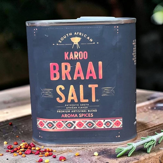 Die Spens Clarens Aroma Spices Karoo Braai Salt, a premium artisanal blend for authentic South African flavor on meats and vegetables.