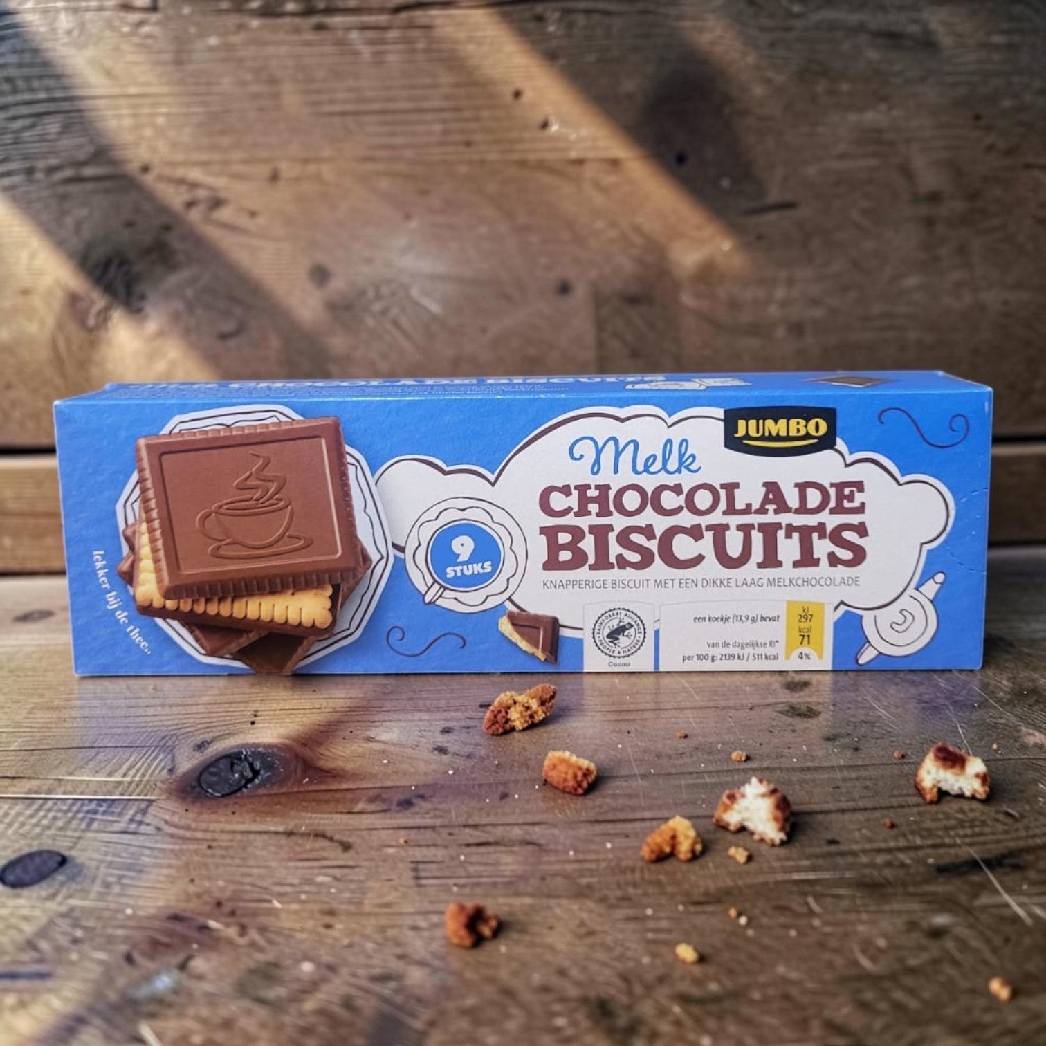 Die Spens Clarens Hollandia Melk Chocolade Biscuits, crunchy milk chocolate covered biscuits, 9 individually wrapped pieces.
