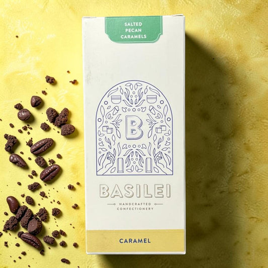 Die Spens Clarens Basilei Pecan Caramel Bar with salted caramel and chopped pecans.