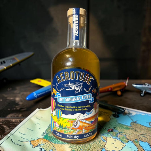 Die Spens Clarens Aerotude The Original Flyer whisky, 750ml, 43% Vol, finished in French Oak, Cape Brandy & Sherry Casks.