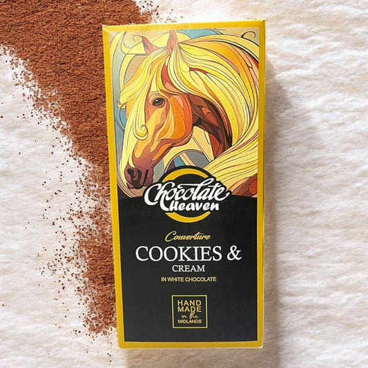 Die Spens Clarens Chocolate Heaven Cookies & Cream bar with white chocolate and cookie pieces. Hand-made.