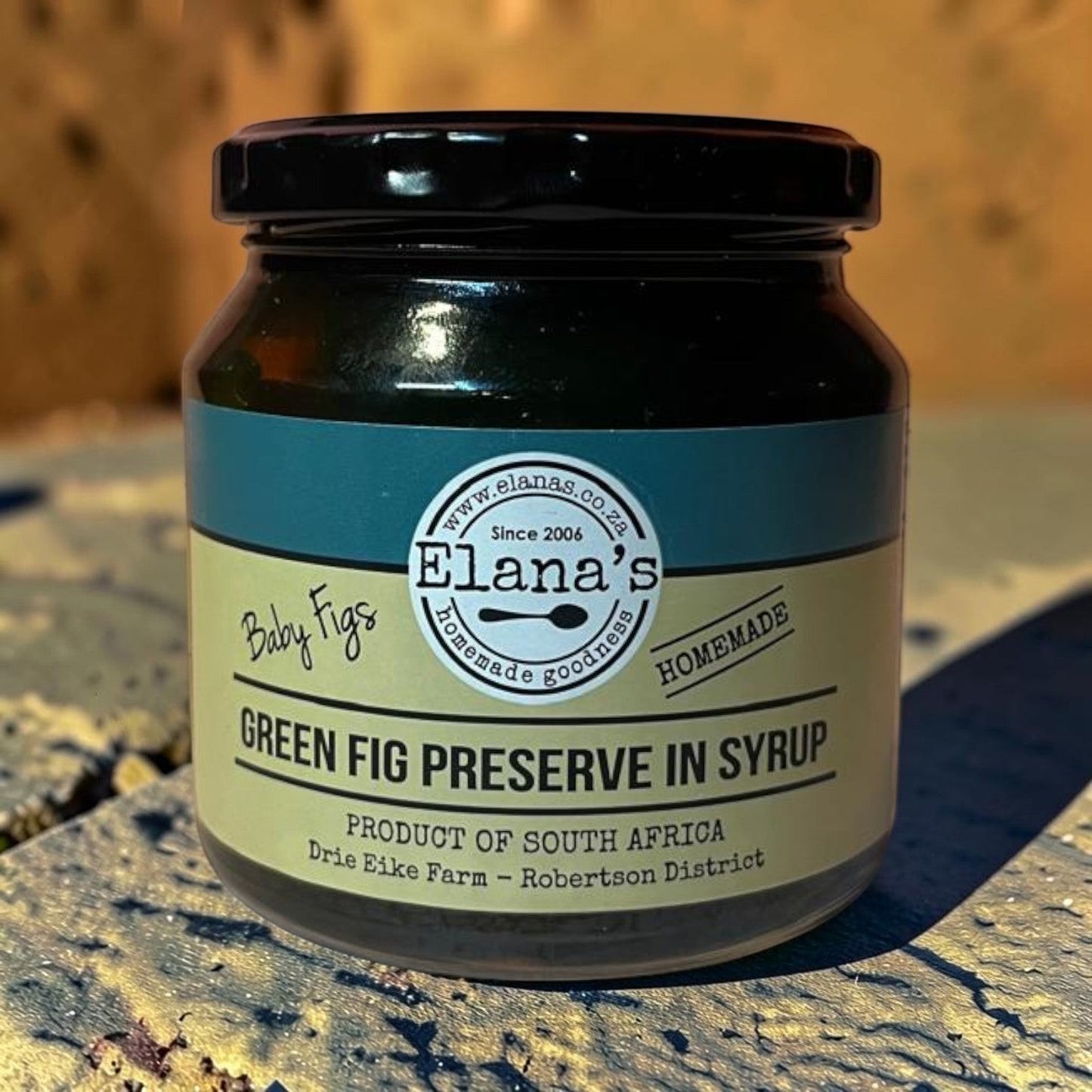 Die Spens Clarens Elana's Green Fig Preserve in syrup, made with baby figs. Homemade goodness from South Africa.