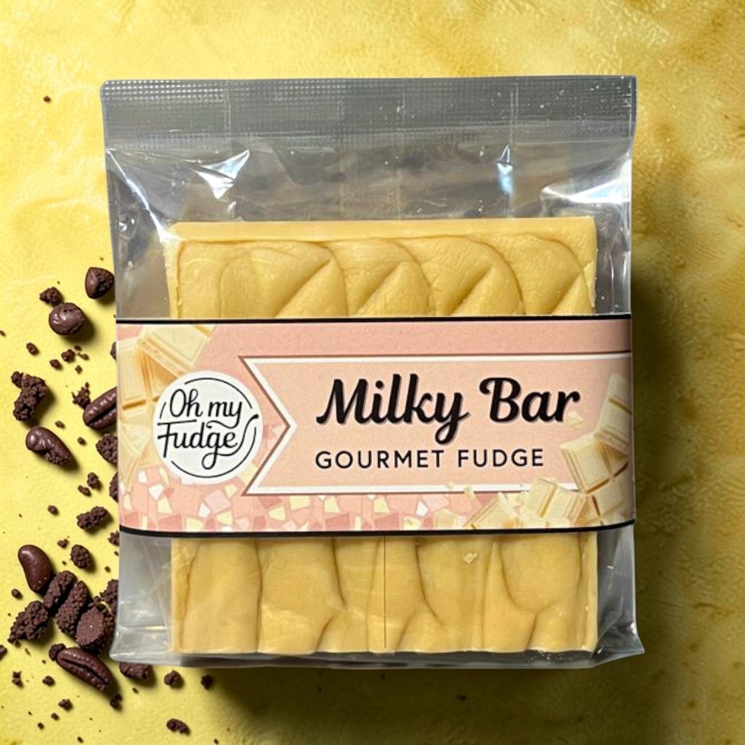 Die Spens Clarens Oh My Fudge Milky Bar gourmet fudge, a 4-block bar with a creamy white chocolate flavour and a textured surface.