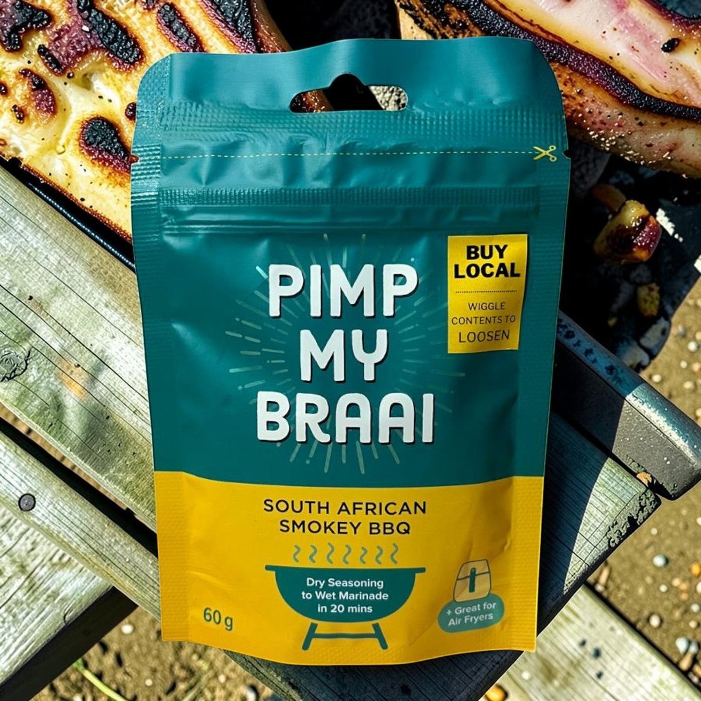 Die Spens Clarens Pimp My Braai South African Smokey BBQ dry seasoning pouch, great for grilling and air fryers.