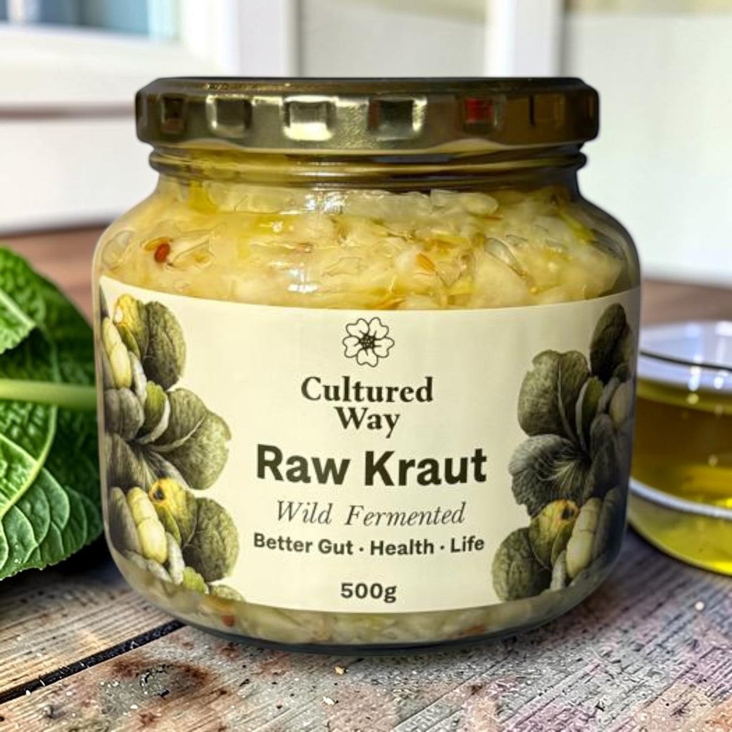 Die Spens Clarens Cultured Way Raw Kraut, wild fermented cabbage in a glass jar, 500g.