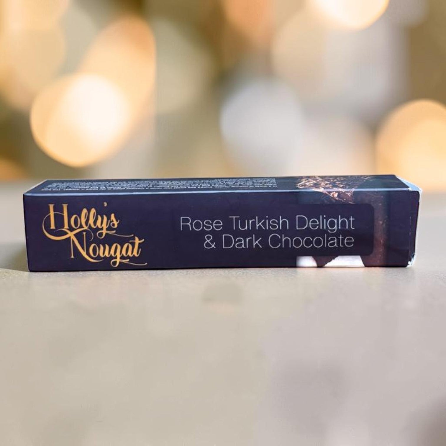 Die Spens Clarens Holly's Nougat Rose Turkish Delight & Dark Chocolate bar packaging.