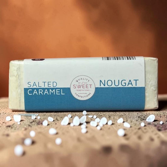 Die Spens Clarens Salted Caramel Nougat bar with a chewy texture and sweet and salty flavour. Handmade confection.